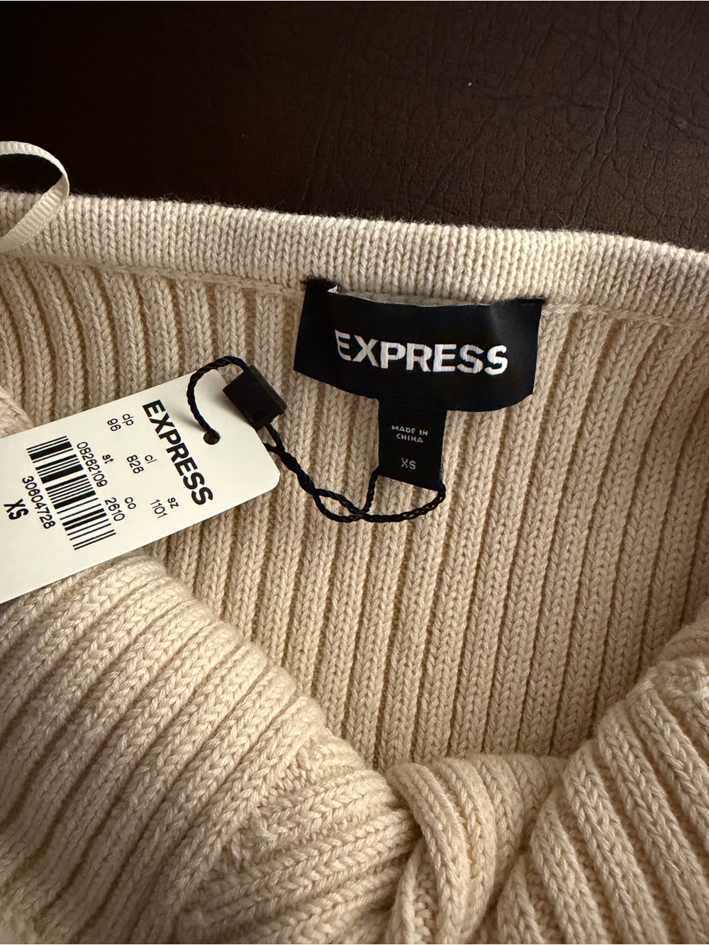 Express Cream Ribbed Tube Top - Picture 3 of 3